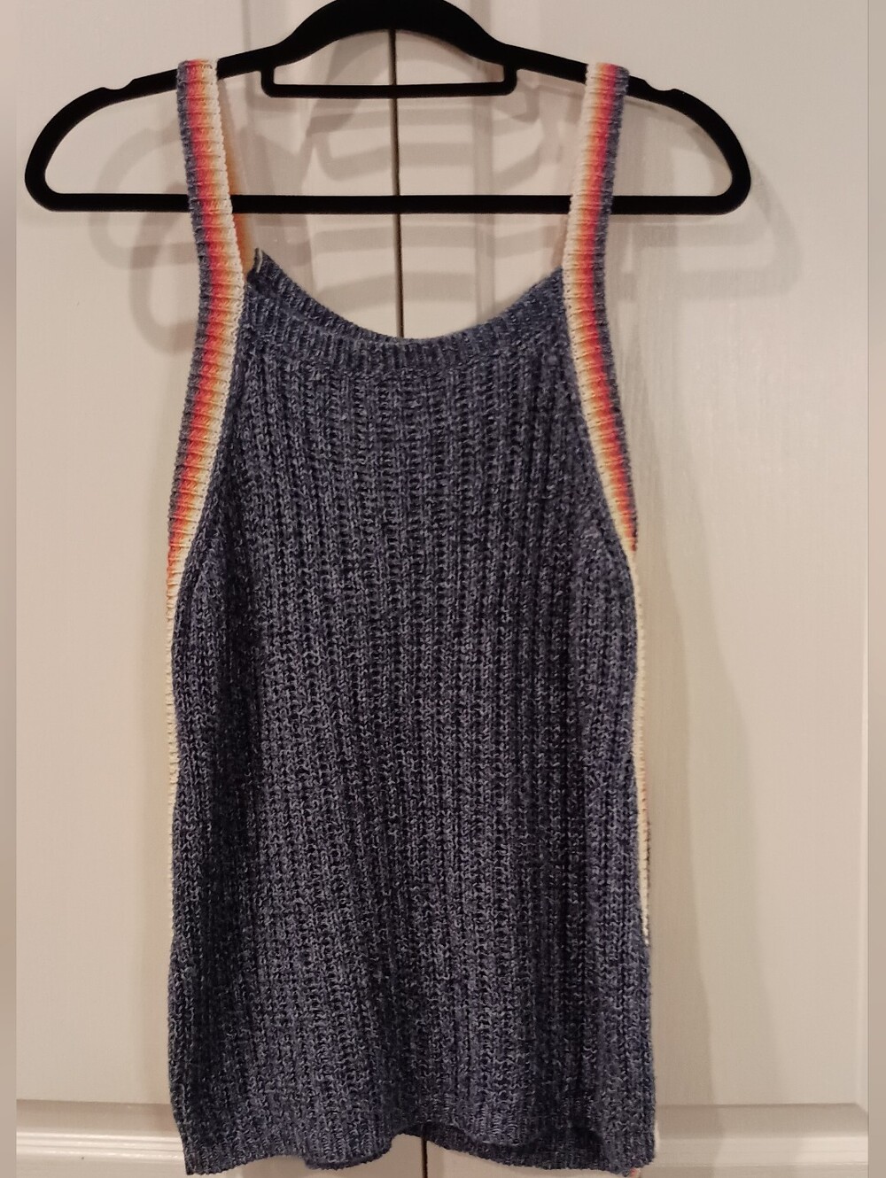 Women's Navy Knit Tank Sweater with Rainbow Trim
